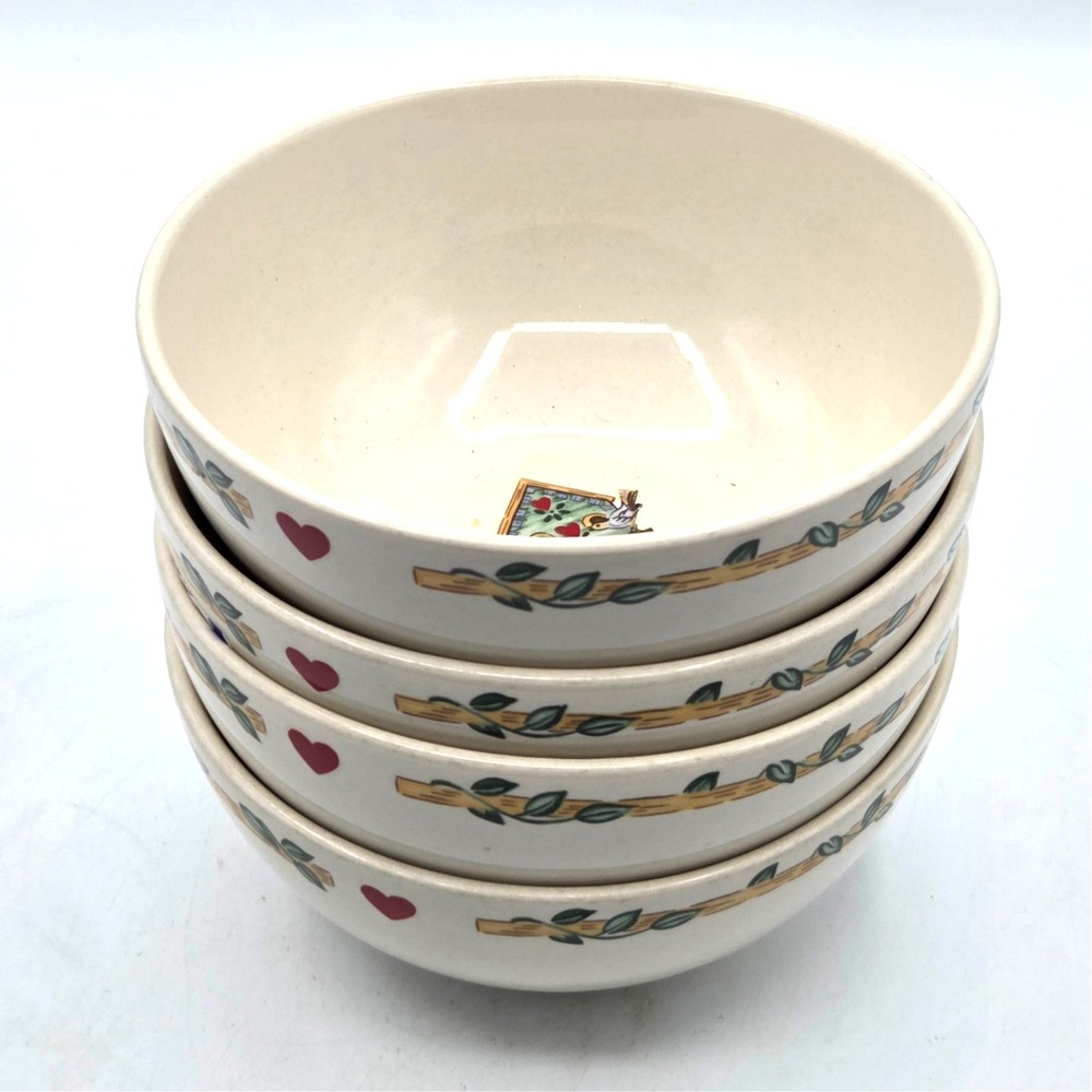 THOMSON POTTERY BIRDHOUSE 6" SOUP / CEREAL / SALAD BOWLS Set Of 4 Vintage